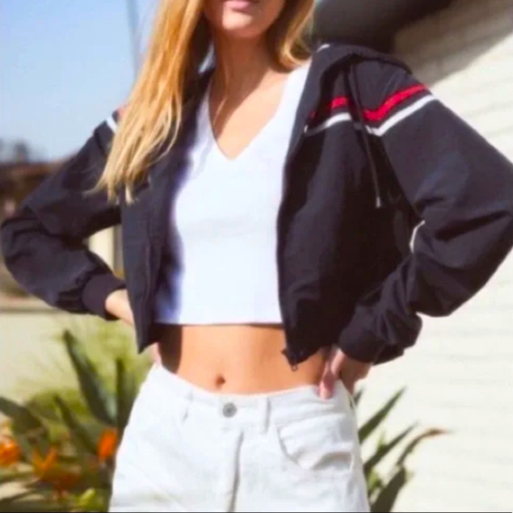 Brandy Melville John Galt Carousell Windbreaker Jacket Navy (Red/White Stripe)